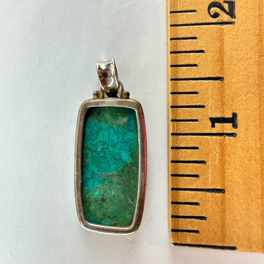 Sterling Silver Green Stone Rectangular Pendant - image 2